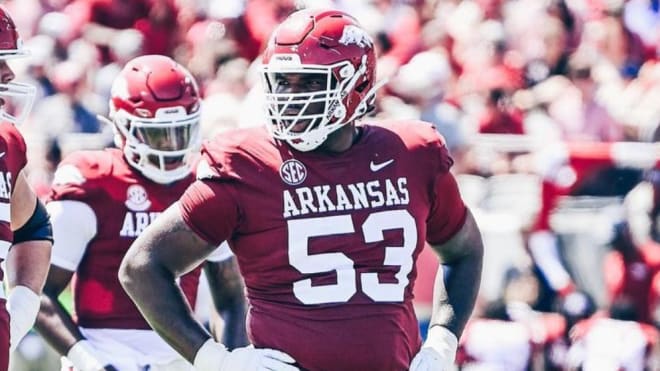 Arkansas offensive tackle Ty'Kieast Crawford.